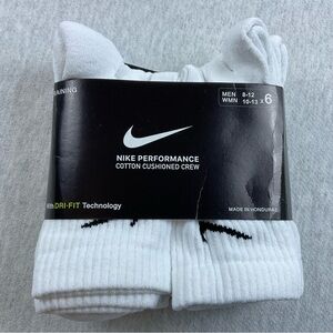 Nike Men’s Performance Crew Training Socks Cushioned 6 Pack Size: 8-12 White